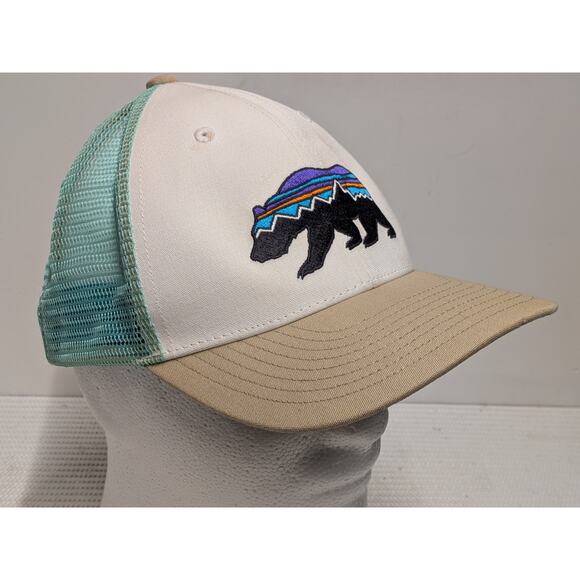 Patagonia Bear Fitz Roy Snapback Blue Trucker Hat Mesh Cap Adjustable - Picture 1 of 8